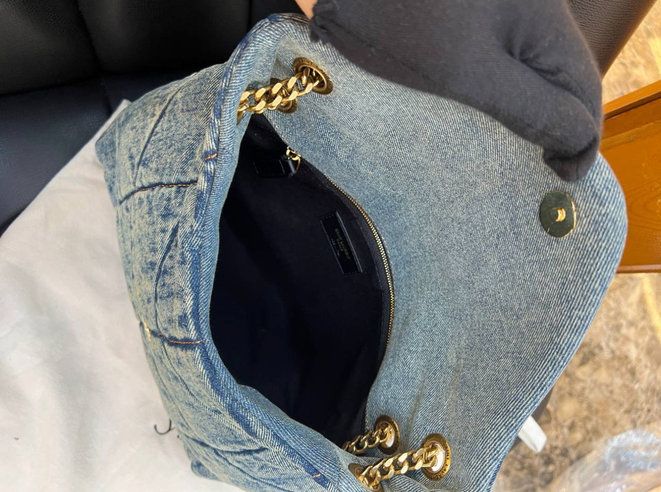 Saint Laurent Puffer Denim Shoulder bag Large Size