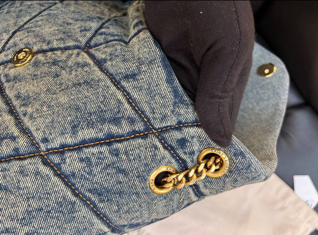 Saint Laurent Puffer Denim Shoulder bag Large Size