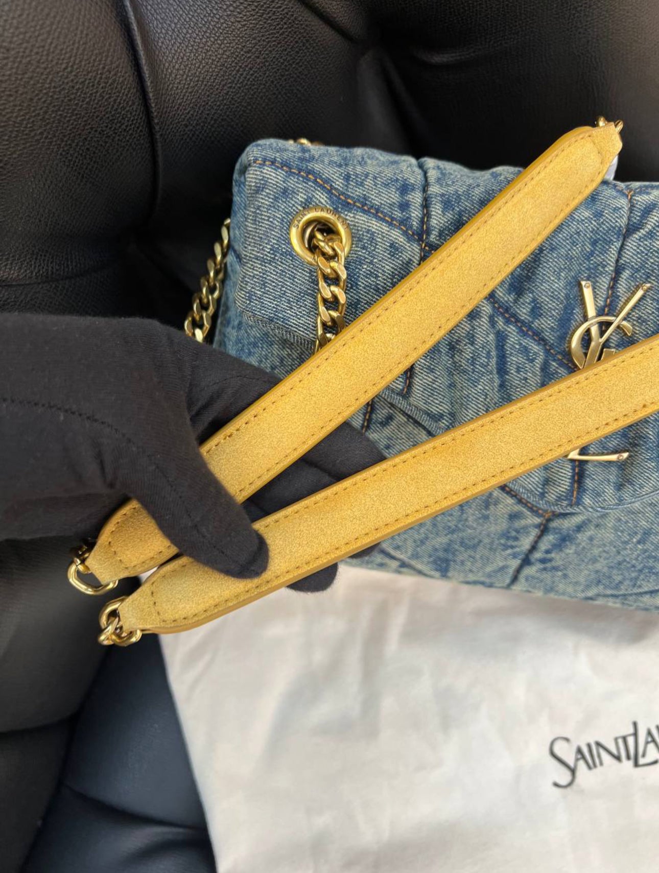 Saint Laurent Puffer Denim Shoulder bag Large Size