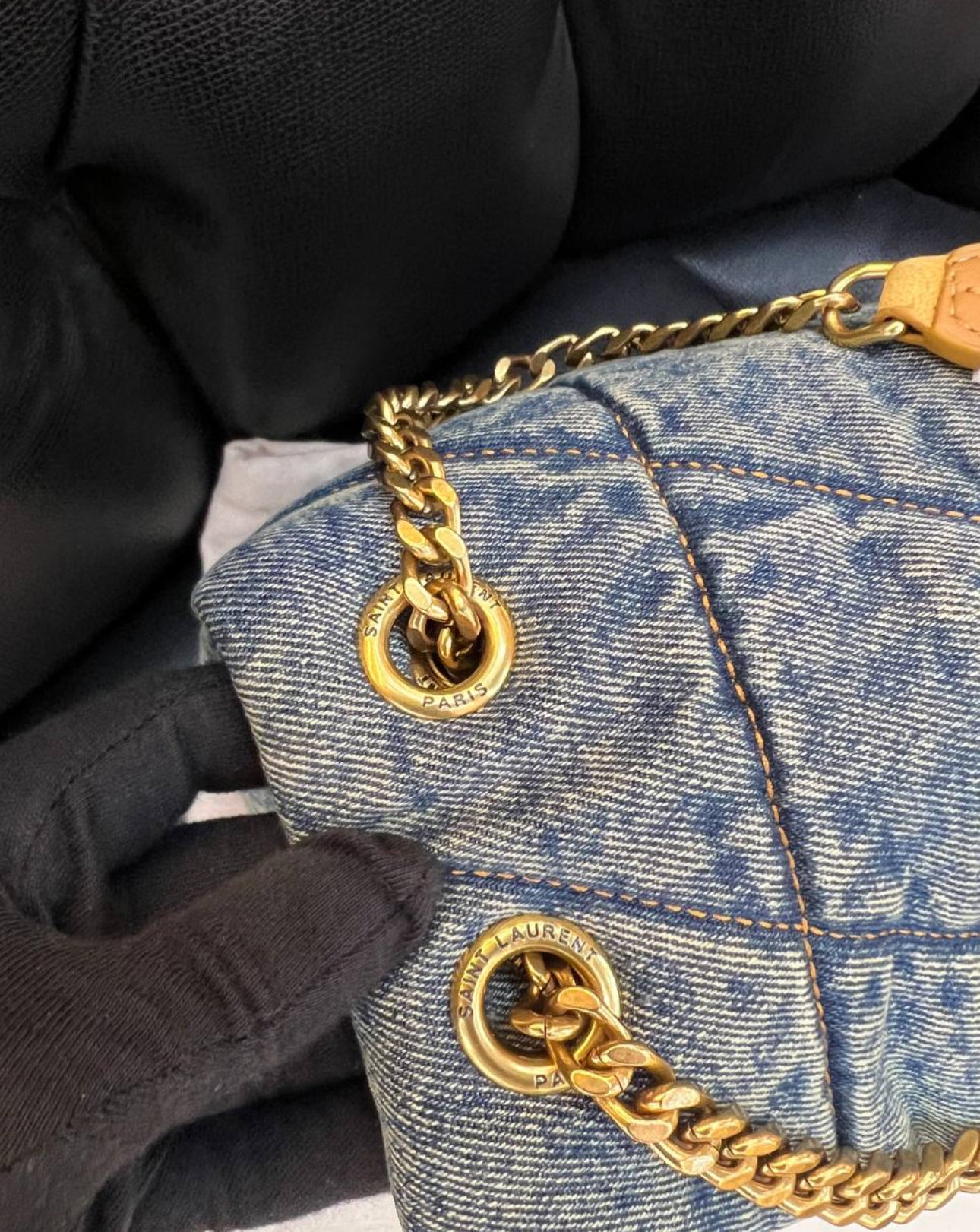 Saint Laurent Puffer Denim Shoulder bag Large Size