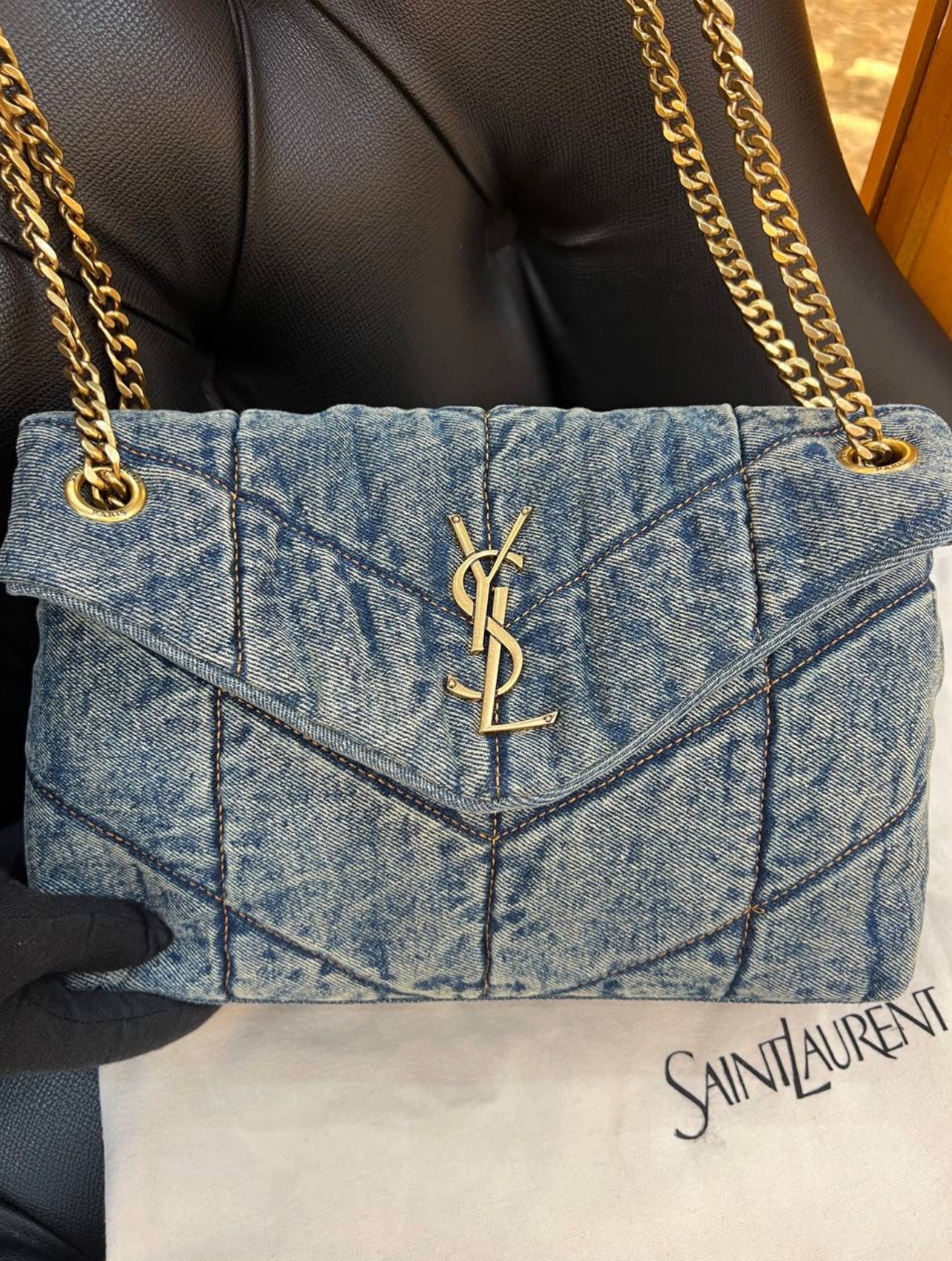 Saint Laurent Puffer Denim Shoulder bag Large Size